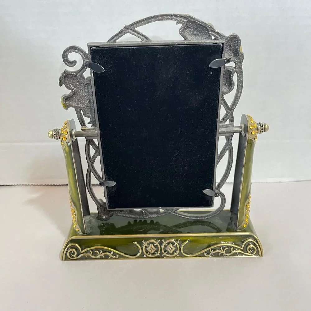 Ashleigh Manor Green Red Eye Frog Enameled Jeweled‎ Swivel Vanity Mirror